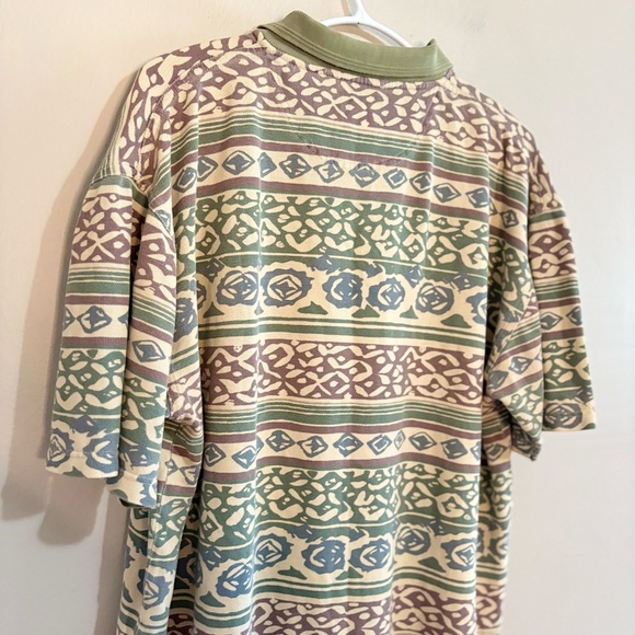 Vintage Green and Brown Geometric Aztec Pattern Polo Shirt - Picture 10 of 12